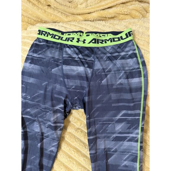 Men’s Under Armour Compression Leggings Marble Gray w Green Trim Size XXL 2XL - Picture 2 of 5